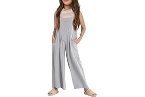 Haloumoning Girls Overalls Kids Casual Sleeveless Wide Leg Jumpsuit Loose Rompers with Pockets 5-14 Years