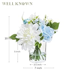 WELL KNOWN Artificial Flowers in Glass Vase with