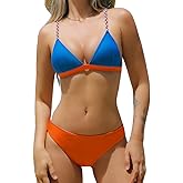 CUPSHE Women's Bikini Set Cute Two Piece Swimsuits V Neck Color Block Bathing Suit Reversible Bottom Braided Straps