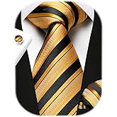 Enlision Mens Ties Stripe Tie and Pocket Square Set Classic Formal Woven Neckties Handkerchief Cufflinks Wedding