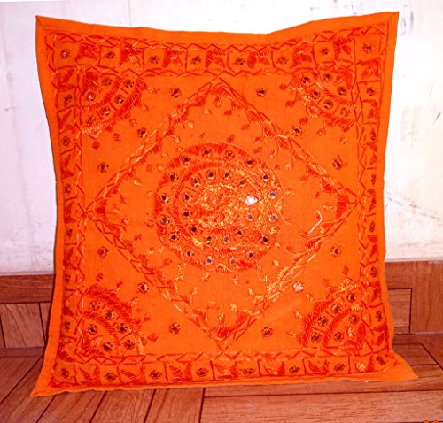 Shubhlaxmifashion Orange Mirror Embroidered 16x16 Inches Decorative Pillow Cushion Cover