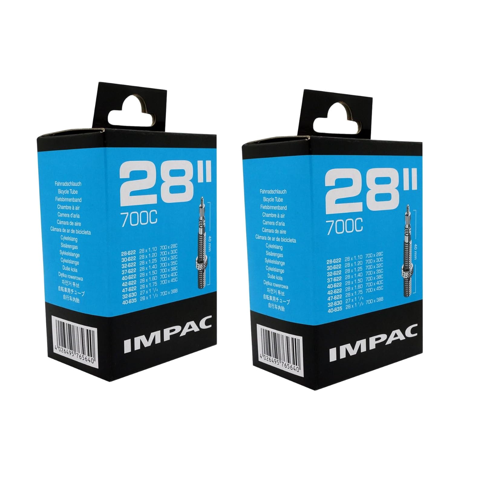 Impac 2pk Cycle Tubes 28" / 700c 28-45c (28-47/622-635) Presta Valve - Twin Pack