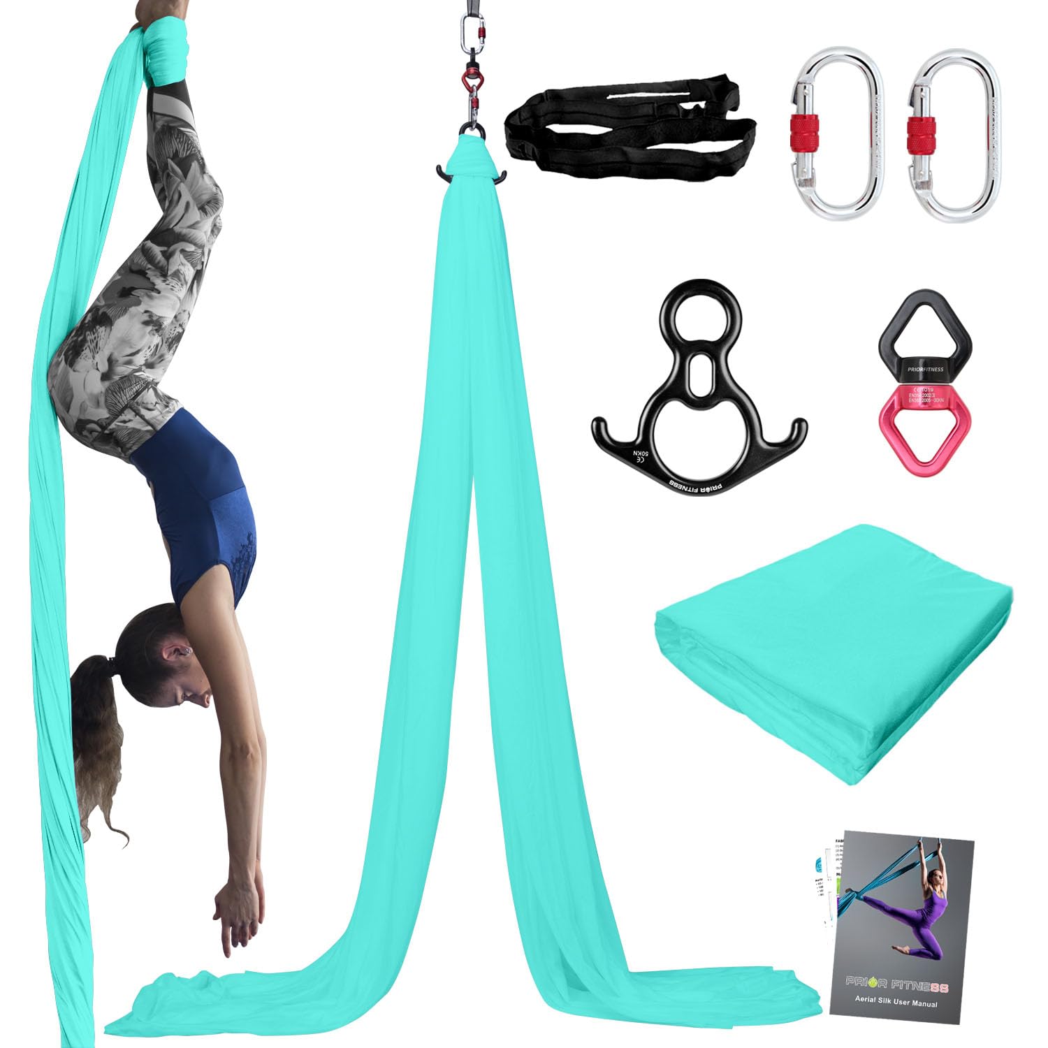 Photo 1 of PRIOR FITNESS Aerial Silks Set, 15 Yards Durable 40D Nylon Aerial Dance Silk Equipment with All Rigging Hardware, Yoga Starter Kit for Home, Aerial Yoga Hammock Silky Swing for All Levels