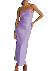 Realtix Satin Silk Backless Tube Tops Maxi Dress