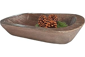 Wood Bowls Decorative, 9.8x5.9x2 Inch Vintage Wooden Dough Bowl for Farmhouse, Restaurant, Cafe, Candle Centerpiece Decor