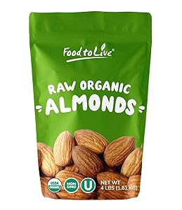 Raw Organic Almonds, 4 Pounds - Bulk, Non-GMO, No Shell, Whole, Unpasteurized, Unsalted, Kosher
