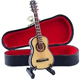 Wooden Miniature Guitar Replica with Stand and Case Home Sculpture Ornament | 3.94" Miniature Guitar Mini Musical Instrument Guitar Replica Music Birthday Gifts Home Decoration Display Ornament Model