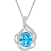 Vinoya Birthstone Necklace for Women 925 Sterling Silver Pendant Necklaces Oval Cut Cubic Zirconia Necklace Jewelry
