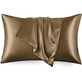 Love's cabin King Size Satin Pillowcase Set of 2, Similar to Silk Pillow Cases, Satin Cooling Pillow Covers for Hair and Skin with Envelope Closure, 20x36 inches, Brown