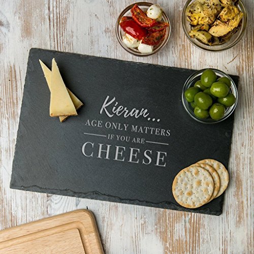Personalized Cheese Cutting Board - Funny 30th 50th 60th Birthday Gifts for Men -AGE ONLY MATTERS IF YOU'RE CHEESE! Design - Slate and Wood Boards Available