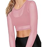 BelleLovin Women's Sheer Mesh Long Sleeve Crop Top Sexy Tee Blouse