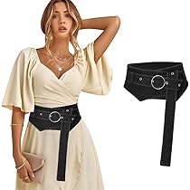 ozz 帯ベルト Urieo Women's Denim Corset Belt with O-Ring Buckle, Wide