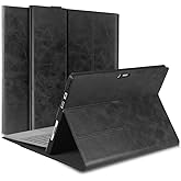 NANRUIL for Microsoft Surface Pro 9/10/11 Case 13 inch 2022/2024 Genuine Leather Cover Protective Shell Compatible with Type Cover Keyboard and Pencil Holder.Black