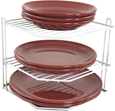 Buckingham White 3 Tier Corner Plate Rack Kitchen Cupboard Organizer 23 cm