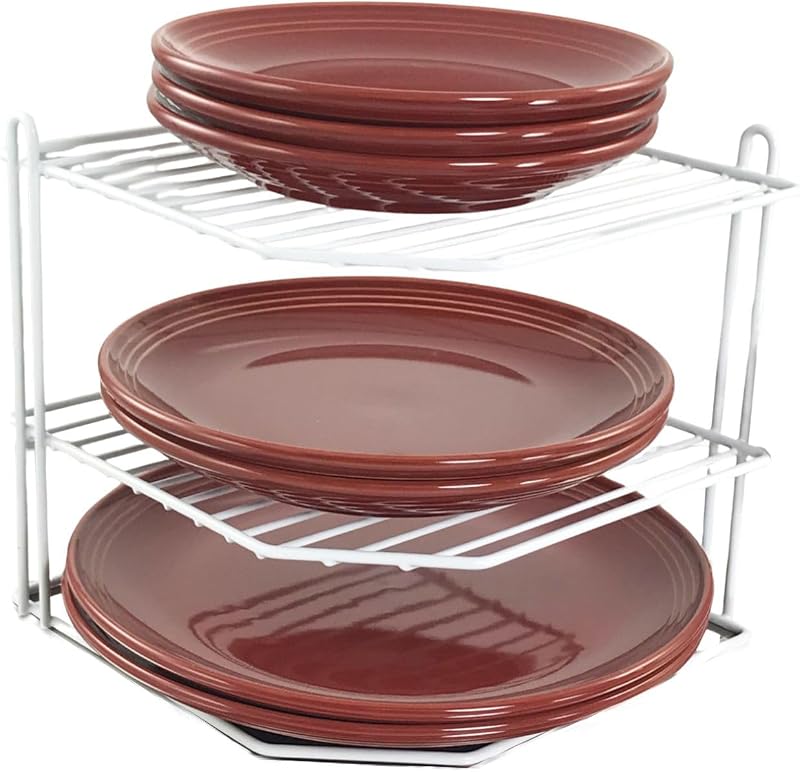 Buckingham White 3 Tier Corner Plate Rack Kitchen Cupboard Organizer 23 cm