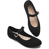BABUDOG Womens Mary Jane Flats with Strap,Faux Suede Black Flats Shoes,Flats Shoes Women Dressy Comfortable