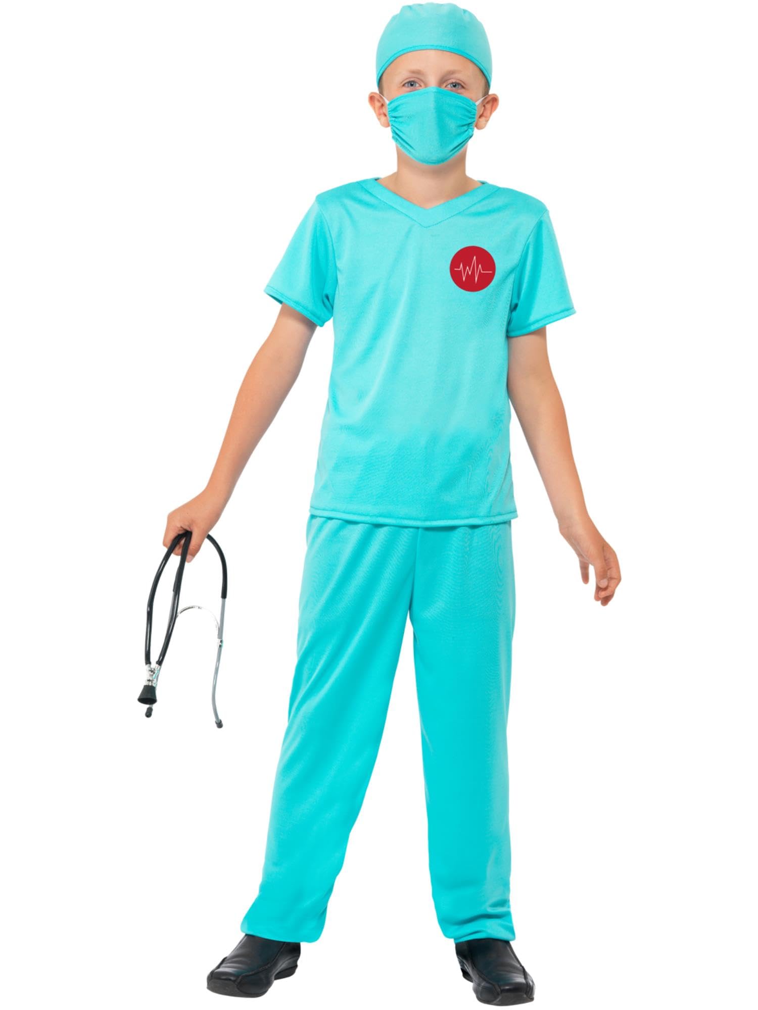 Smiffys Surgeon Costume, Blue with Top, Trousers, Hat, Mask & Stethoscope, Fancy Dress, Child Dress Up Costumes