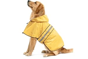 Ezierfy Reflective Dog Rain Coats - Waterproof Adjustable Pet Raincoat Jacket, Lightweight Dog Apparel & Accessories Raincoat for Small to X- Large Dogs(Yellow, Large)