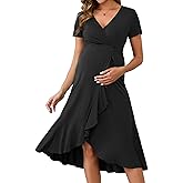 MARI GABRIEL Women's Maternity Dress Semi Formal Work Wrap V Neck Pleated Ruffle Summer Pregnancy Dresses for Wedding Guest