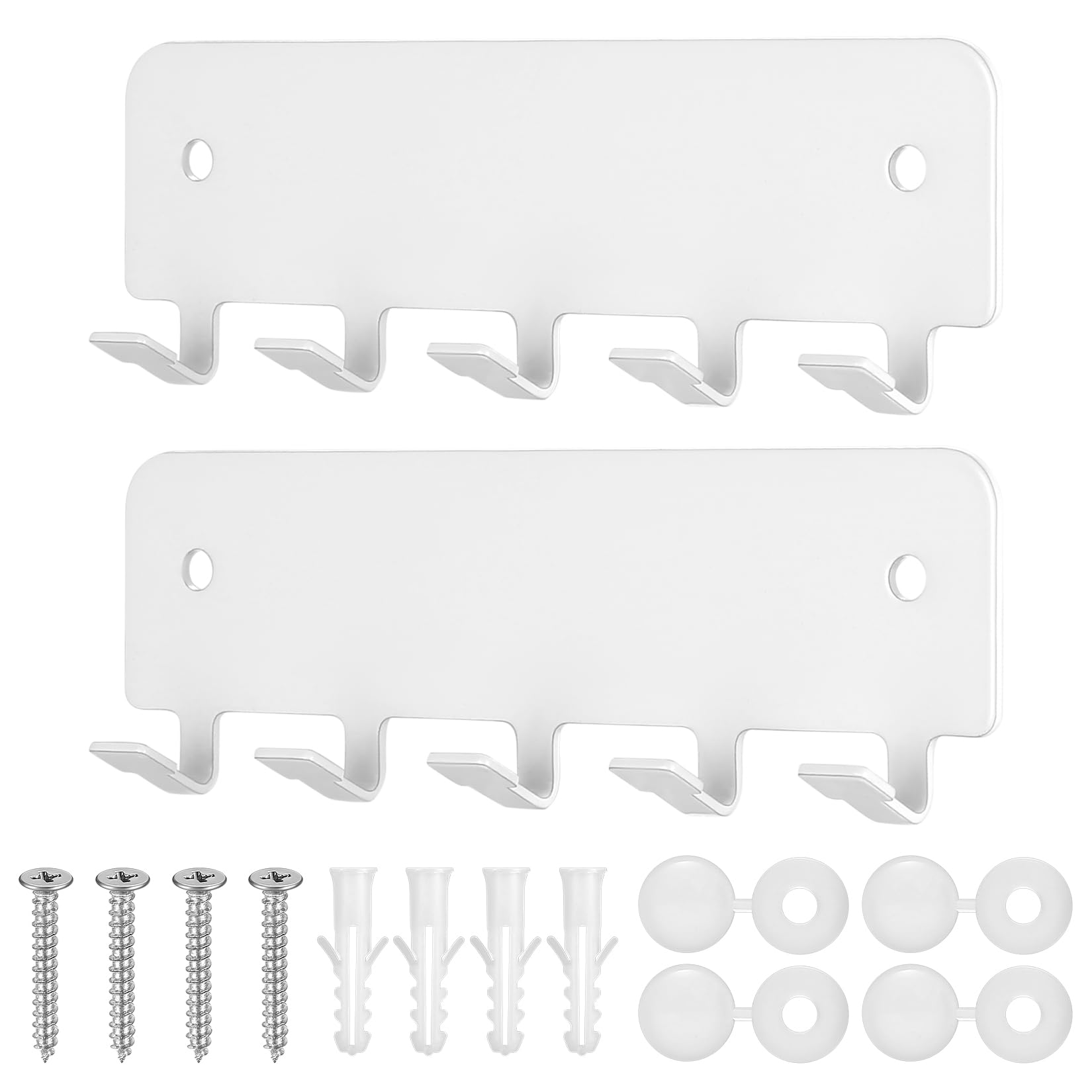 Key Holder for Wall, Key Hooks Wall Mounted, Key Racks for Wall, Metal Key Hooks with 5 Hooks, Key Hangers for Wall, Key Organiser for Hallway Bedroom Living Room Bathroom Office Kitchen (White)
