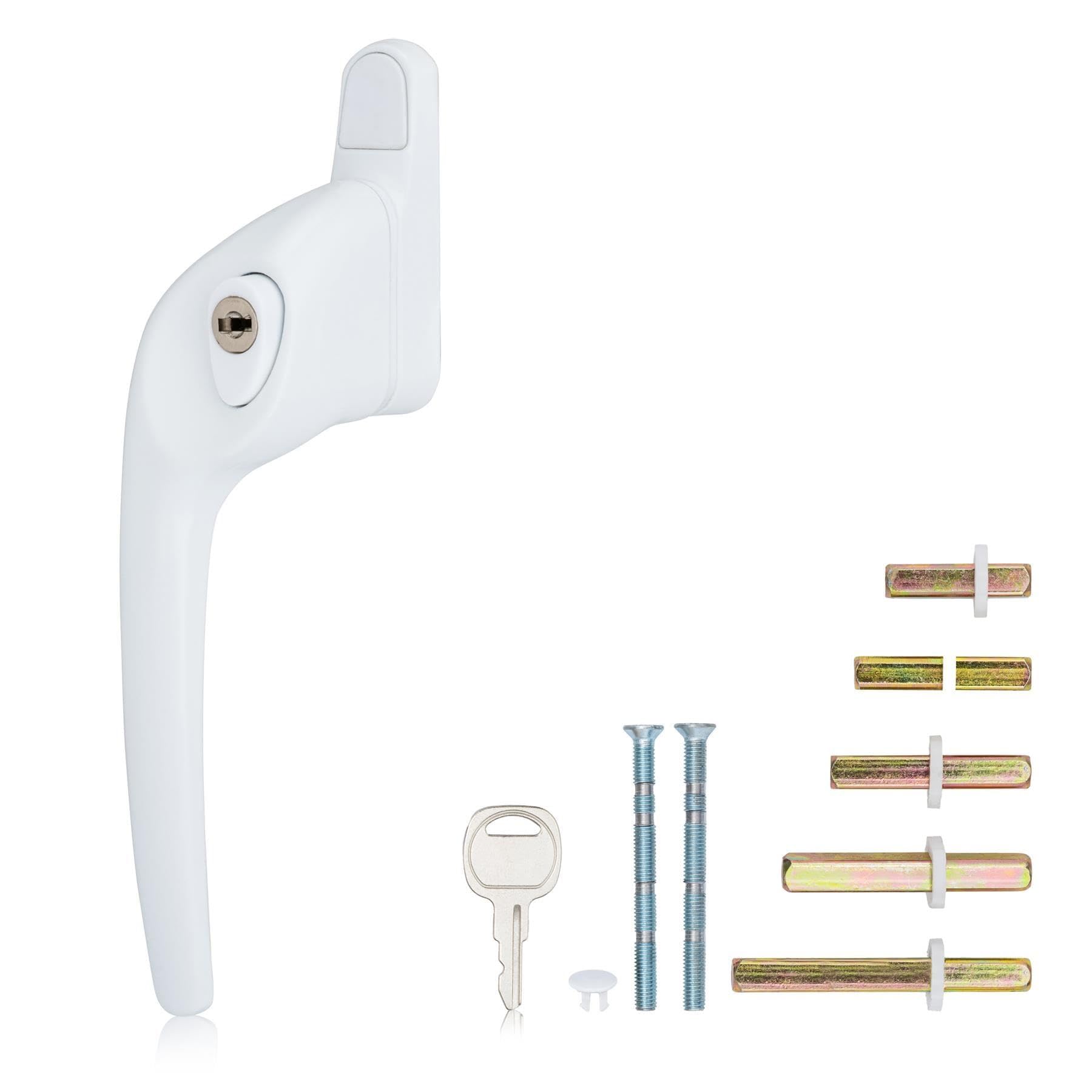 XFORT Cranked Locking Window Handle Installation Kit in White, Left Hand UPVC Window Handle Replacement, Offset Lockable Window Lever