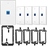 5 Pack Ethernet Wall Outlet Cat6 Plate RJ45 Keystone Jack Gifts Network Blue 1 Port 2 Inline Coupler Connector Box Cover with