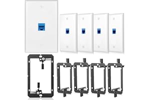 TOMODER 5 Pack Ethernet Wall Outlet Cat6 Plate RJ45 Keystone Jack Gifts Network Blue 1 Port 2 Inline Coupler Connector Box Cover with Low Voltage Mounting Bracket Internet Interconnect Panels Cable