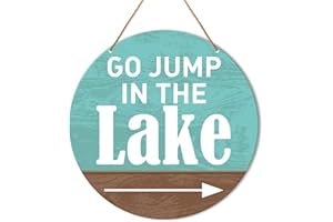 Muktoujaumai Lake House Wall Decor, Summer Lake Home Hanging Sign Decor Lake Life Wall Decorations Rustic Sign for Door, Porch, Living Room, Housewarming Gift for Lake House, Go Jump in The Lake