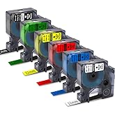 6-Pack Replacement for Dymo D1 Label Tapes Color Combo Set 45013 45016 45017 45018 45019 45021 D1 Refills,1/2 Inch (12mm) x 23 Ft(7m),for LabelManager PnP 160 210D 260P 280 360D 420P Label Maker