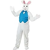 Deluxe Adult Easter Bunny Costume - 6 Pc Bunny Mascot Rabbit Suit with Mask, Vest, Bow Tie, Shoe Covers & Gloves