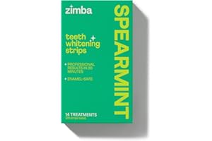 Zimba Spearmint Flavored Teeth Whitening Strips | Vegan, Enamel Safe Hydrogen Peroxide Teeth Whitener for Coffee, Wine, Tobacco, and Other Stains | 14 Day Treatment | Spearmint