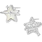 STAYLOVE Small Star Stud Earrings for Women 925 Sterling Silver Post 14K Gold Plated Dainty Mini Cubic Zirconia Asymmetrical Star Earrings
