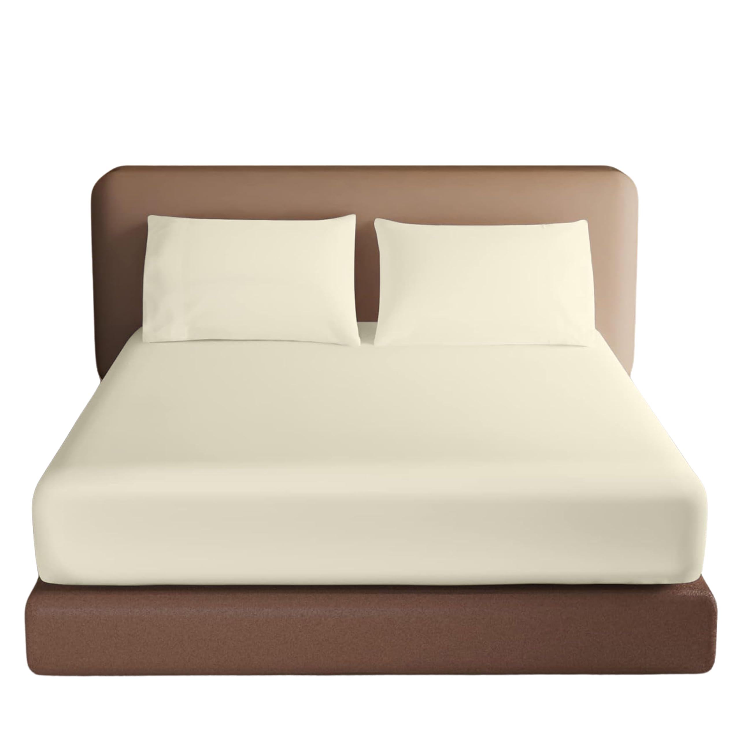 HOMELY IDEAS 200TC Egyptian Cotton Fitted Sheet 40CM/16 Inches Premiun Hotel Quality Extra Deep with Elasticated Corners, Rich Cotton & Breathable Luxury Soft Fitted Bed Sheets (CREAM, KING)