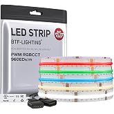 BTF-LIGHTING 16.4FT RGBCCT COB LED Strip Light, DC24V Color Changing | UL Listed 960LED/m RGB+Tunable White 3000K-6000K 12mm Width Flexible LED Strip for Home Lighting(No Adapter or Controller)