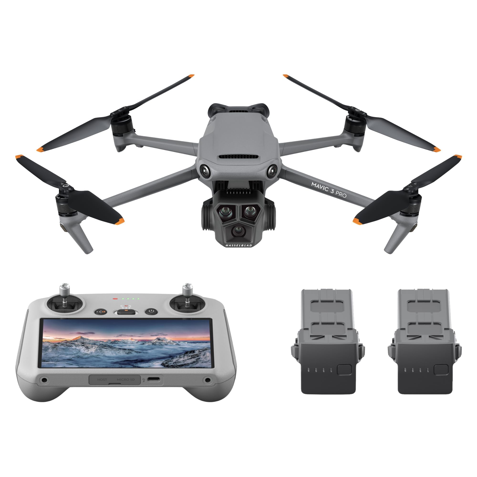 DJI Mavic 3 Pro Fly More Combo with DJI RC, Flagship Triple-Camera Drone with 4/3 CMOS Hasselblad Camera, 15km Video Transmission, 3 Batteries, Charging Hub, FAA Remote ID Compliant