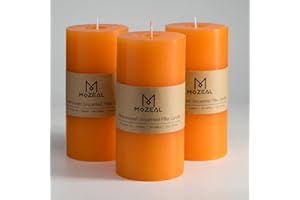 MOZEAL 3" x 6" Hand-Poured Unscented Candle,Dripless Pillar Candle Set of 3,Long Lasting Burning,Approx 120 Hours Burn Time,Rustic Country Style,for Wedding,Dinner,Christmas and Home Decor,Orange