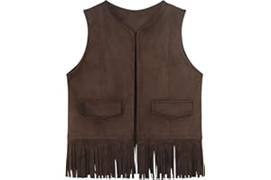 Spring&Gege Kids Open Front Suede Fringe Vest 70s Faux Tassels Jacket Cardigan (5-12 Years)