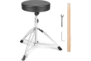 VEVOR Drum Throne, 19.3 to 23 in / 490-585 mm Height Adjustable, Padded Drum Stool Seat with Anti-Slip Feet 5A Drumsticks 330