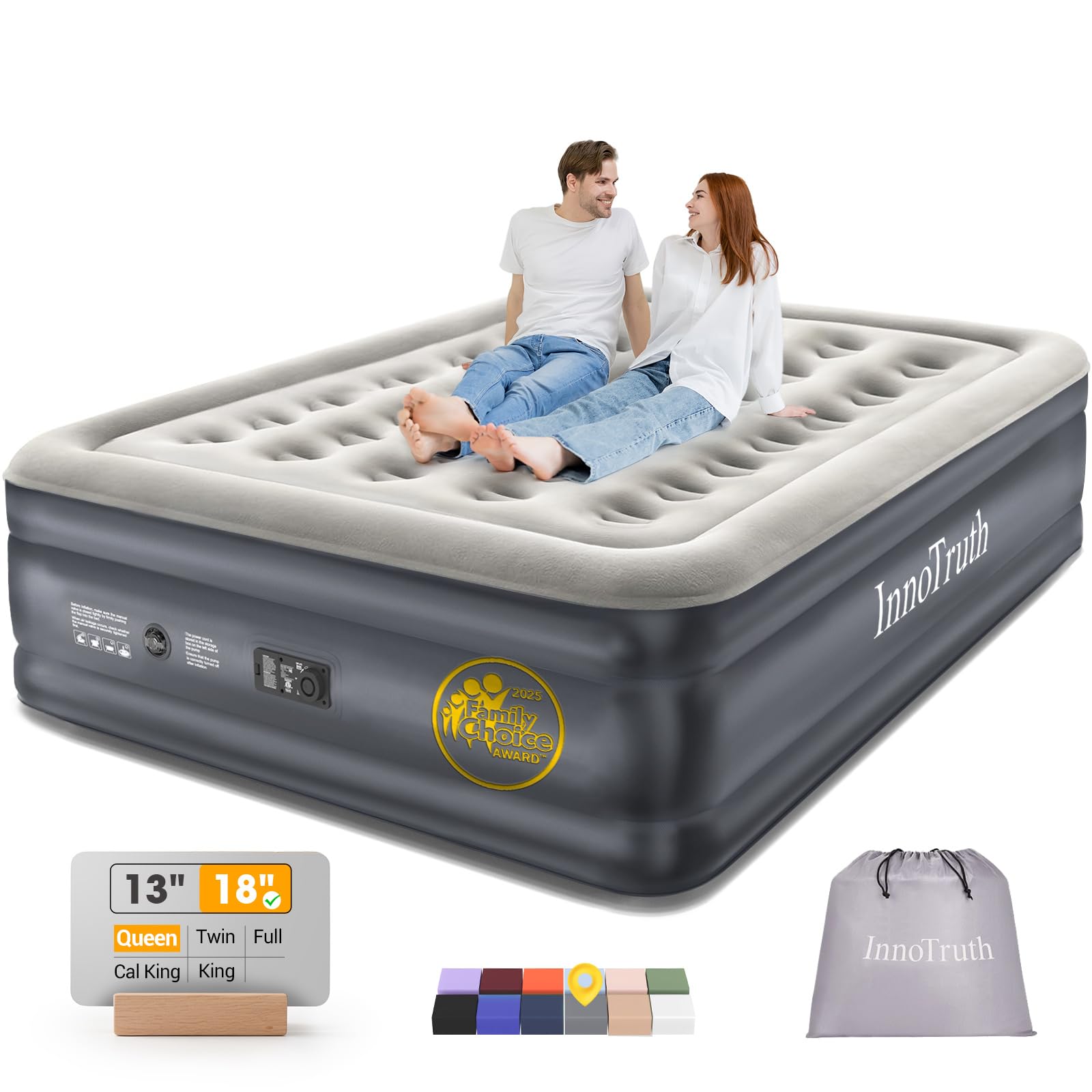 Photo 1 of InnoTruth Air Mattress Queen with Built in Pump, Inflatable Mattress Blow up Mattress, Family Choice Award Winner, 18" Colchones Inflables Foldable Air Bed for Guest & Home, Ideal for Camping, 650lbs