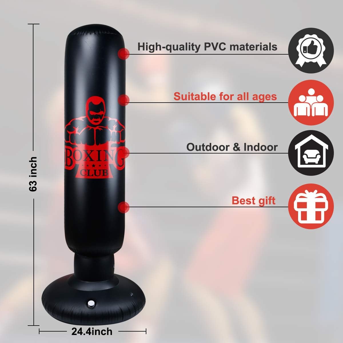 Locsee Punching Bag for Kids, Inflatable Freestanding Bop Bag for Adults and Kids Fitness Boxing Target Bag with Stand, Training Kickboxing Equipment (63 inch) : Sports & Outdoors