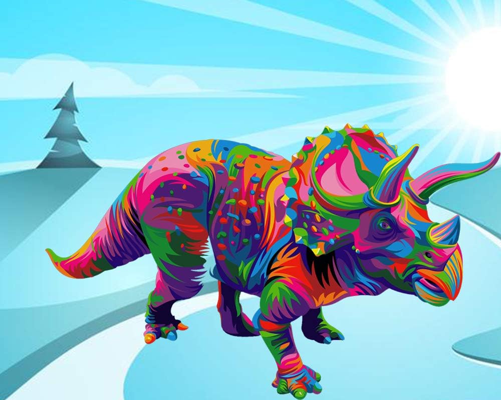 iCoostor Paint by Numbers DIY Acrylic Painting Kit for Kids & Adults Beginner – 16” x 20” Colorful Dinosaur Pattern