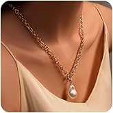 Valentine's Day Gifts for Her,Baroque Pearl Necklace for Women,Chunky Gold Chain Statement Necklace Thick Pearl Pendant Choker with Toggle Clasp Jewelry Gift for Chrismas