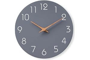 Mosewa Wall Clock 8 Inch Gray Battery Operated Silent Non Ticking Simple Modern Wood Clock Decorative for Bedroom Living Room Kitchen Home Bathroom Office