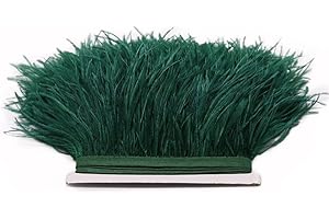 FQTANJU 2 Yards Soft & Natural Ostrich Feathers Fringe Trims Ribbon Used for Dress, Sewing, Craft Clothing, Lighting Decoration, Clothing DIY, etc. (Dark Green)