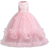 Flower Girls Princess Floral Boho Lace Embroidered Star Pageant Dresses for Kids Baby Party Wedding Puffy Communion Maxi Gown
