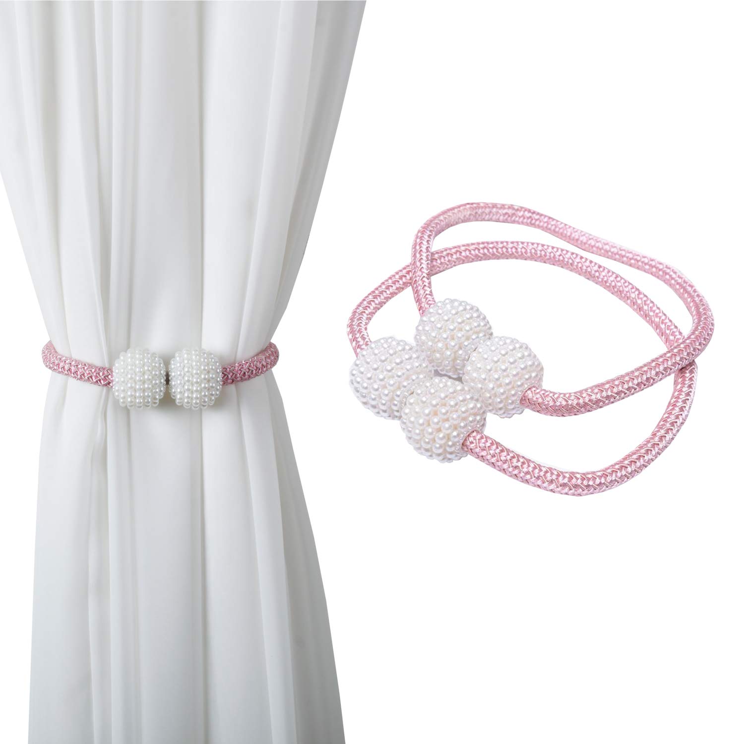 Magnetic Curtain Tie Backs - Magnetic Clips Rope Holders for Home Office Hotel Window Decoration (2-PACK, Pink)