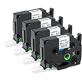 18mm Label Tape Replacement for TZe Tape 18mm 0.7’’ Laminated White Brother P-Touch Label Maker Tape 3/4’’ Compatible with Ptouch PTD400 PT-D410 PTD600 PTD610BT PTD400AD PT1880, 4-Pack