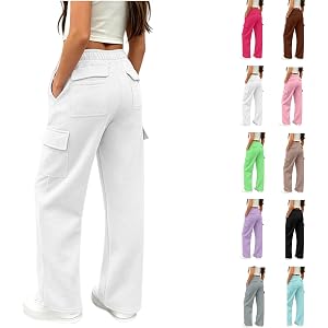 Girls Pants Cargo Sweatpants Preppy Kids Wide Leg Baggy Teen Joggers Casual Trousers with Pockets Size 14-16