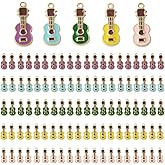 Ximimark 100pcs Vibrant Golden Enamel Guitar Charms - Diverse Designs for Jewelry Making - Perfect DIY Bracelet Accessories Set