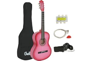 JupiterForce 38 Inch Beginner Acoustic Guitar, 6-String Guitar Starter Kit for Starters with Gig Bag, Strings, Strap, Pitch Pipe and Pick, Pink